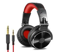 Casque Gaming Casque Filaire Professionnel Studio Pro DJ Casque Sur L'oreille HiFi Moniteur Casque avec Micro, Noir et Rouge