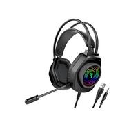 Swissten Casque gaming filaire Jack 3,5 mm avec micro, RGB, câble 2,1 m Noir