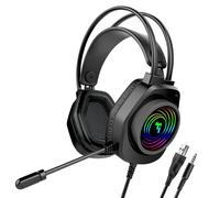 Casque Gaming Filaire Jack 3.5mm avec Micro et Lumières RGB Câble 2.1m Noir