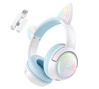 Casque gaming ONIKUMA - Casque gaming sans fil et filaire 4 modes, haut-parleurs de 50 mm, éclairage RGB, Bluetooth 5.3, batterie 1000 mAh, modèle GT838 (blanc-bleu)