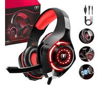 Casque Gaming pour PS4 Xbox, Stéréo Basse, Contrôle du Volume, Microphone Réglable, Micro Anti Bruit, LED Lampe