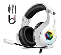 Casque Gaming pour Ps5 PC Ps4 avec Micro Anti Bruit et RGB LED Lampe - Stéréo Basse - pour Switch Xbox Series X & S-Blanc