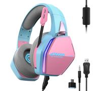 Casque Gaming PS5 PS4 Switch Xbox PC Mac avec Micro réglable, LED, Haut-parleurs 50mm, Coussinets Tissu Respirant - Casque Gamer stéréo Filaire Nebula (Diva Pink/Rose¿