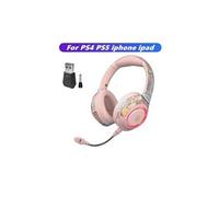 Casque gaming rose sans fils bluetooth 5. 0 rgb led hifi stéréo avec micro