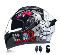Casque IntéGral De Moto, Casque IntéGral Cool Personnalisé, Double VisièRe, Lentille Transparente, Style Homme Et Femme, Casque De Moto Modulable Certifié Ece J,L:59-60CM
