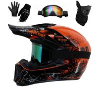 Casque IntéGral de Moto éLectrique Pour Jeunes Adultes, Pour Quad, Bmx, Vtt, Tout-Terrain, Avec Lunettes, Gants, Masque, Homologué DOT(226 orange floral,S(52-55CM))