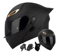 Casque Intégral Moto Modulaire À Rabattre - Double Visière Solaire, Gants Et Masque Anti-poussière, Adulte Unisexe, Toute Saison, Certifié ECE/Dot - Cruisers Et Scooters.(9,L(59~60cm))