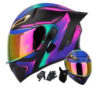 Casque Intégral Moto Modulaire À Rabattre - Double Visière Solaire, Gants Et Masque Anti-poussière, Adulte Unisexe, Toute Saison, Certifié ECE/Dot - Cruisers Et Scooters.(3,M(57~58cm))