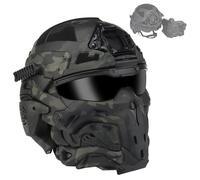 Casque Intégral Tactique Fast Head, Équipement Airsoft, Intégré Ventilateur Anti-buée et Nouveau Support NVG pour Activités de Plein Air Cosplay(Bkcp)