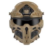 Casque Intégral Tactique Fast Head, Équipement Airsoft, Intégré Ventilateur Anti-buée et Nouveau Support NVG pour Activités de Plein Air Cosplay(Brown)