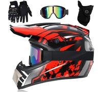 Casque IntéGral VTT/Cross, Casque de Moto Tout-Terrain DOT Pour Jeunes Enfants, Avec Lunettes, Gants Et Masque, Casque de Descente, Bmx, Quad, Dirt Bike(Dark red,S(52-53cm))