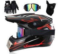Casque IntéGral VTT/Cross, Casque de Moto Tout-Terrain DOT Pour Jeunes Enfants, Avec Lunettes, Gants Et Masque, Casque de Descente, Bmx, Quad, Dirt Bike(Light black red,XL (58-59cm))