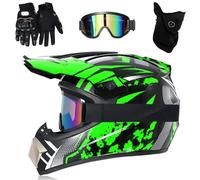 Casque IntéGral VTT/Cross, Casque de Moto Tout-Terrain DOT Pour Jeunes Enfants, Avec Lunettes, Gants Et Masque, Casque de Descente, Bmx, Quad, Dirt Bike(Dark green,S(52-53cm))