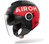 Casque jet Airoh Helios Up couleur : noir mat/rouge, taille : XS (53/54)