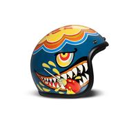 Casque Jet Café Racer DMD RETRO Lollipop Bleu Brillant