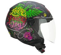 Casque Jet Cgm 167S Flo Joy Visiera Longue Noir Bleu Vert Mat Ece 22.06
