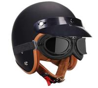 Casque Jet De Moto Vintage, Casque De Moto Vintage avec Lunettes, avec Doublure IntéRieure Amovible Casque Scooter Homologué ECE pour Hommes Et Femmes Adultes Matt Black,XL