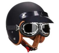 Casque Jet De Moto Vintage, Casque De Moto Vintage avec Lunettes, avec Doublure IntéRieure Amovible Casque Scooter Homologué ECE pour Hommes Et Femmes Adultes Matt Black 1,L