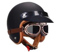 Casque Jet De Moto Vintage, Casque De Moto Vintage avec Lunettes, avec Doublure IntéRieure Amovible Casque Scooter Homologué ECE pour Hommes Et Femmes Adultes Matt Black 2,L