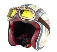 Casque Jet de Moto, Vintage Casque Face Ouverte Harley Casque Mobylette Bols Casque avec Rétro des Lunettes de Soleil pour Adulte Hommes Femmes Scooter Locomotive, ECE Homologué