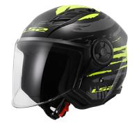 LS2, Casque Moto Jet Airflow II Brush Black H-V Yellow, XL