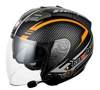 Casque Jet Moto Bluetooth ECE Homologué Casques de Moto électrique Scooter avec Double Visière Casque avec Haut-Parleur Intégré pour Une Réponse Automatique B,XL