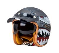 Casque Jet Moto Vintage Casque Mobylette avec Visière Casque De Scooter Certifié ECE 22.06 pour Les Trajets Quotidiens Et Les Balades À Moto Adultes F,XXL=(63-64CM)