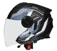 Casque Jet Ouvert Moto Bluetooth Homologué ECEDOT Demi Casques de Scooter Rétro avec Double Visière Casques avec Haut-Parleur Intégré pour Une Réponse Automatique Adultes M,L:59-60CM