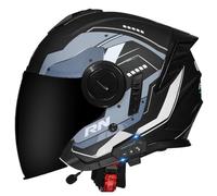 Casque Jet Ouvert Moto Bluetooth Homologué ECEDOT Demi Casques de Scooter Rétro avec Double Visière Casques avec Haut-Parleur Intégré pour Une Réponse Automatique Adultes L,M:57-58CM