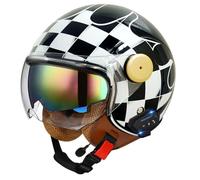 Casque Jet Ouvert Moto Vintage avec Double Visière Demi Casques Scooter Bluetooth Homologué ECEDOT Rétro Casques Bols pour Homme Et Femme Casque Et Microphone Intégrés L,M:57-58CM