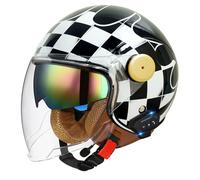 Casque Jet Ouvert Moto Vintage avec Double Visière Demi Casques Scooter Bluetooth Homologué ECEDOT Rétro Casques Bols pour Homme Et Femme Casque Et Microphone Intégrés M,L:59-60CM