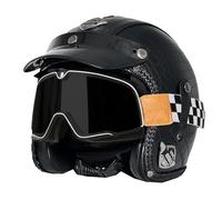 Casque Jet Ouvert Moto Vintage avec Lunettes Casques Mobylette Cuir Homologué ECEDOT Demi-Casque Scooter Rétro Adultes-Unisexe Casques Bols Convient À Toutes Les Saisons T,S:55-56CM