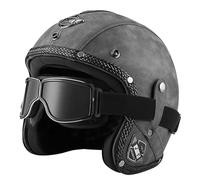 Casque Jet Ouvert Moto Vintage Casques Bols Cuir avec Lunettes Demi Casque Mobylette Rétro ECEDOT Homologué for Vélo Scooter Chopper pour Homme Et Femme Doublure Amovible L,S:55-56CM