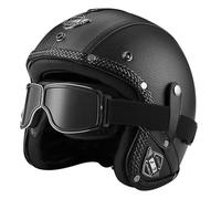 Casque Jet Ouvert Moto Vintage Casques Bols Cuir avec Lunettes Demi Casque Mobylette Rétro ECEDOT Homologué for Vélo Scooter Chopper pour Homme Et Femme Doublure Amovible J,M:57-58CM