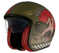 Premier Vintage Pin Up, casque ouvert L Mat Olive/Rouge/Bleu Mat Olive/Rouge/Bleu