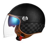 Casque Jet Rétro Moto avec Lunettes Doubles Oreillettes Doublées Amovibles pour Adulte Homme Femme Homologué - Compatible Karting Scooter Vélo Électrique