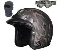Casque Jet Vintage 3/4 for Adulte Homme Femme, avec Lunettes, homologué Dot/ECE, Demi-Casque en Cuir for Scooter, Cruiser, Chopper(Grey,XL(59~60cm))