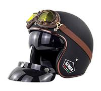 Casque Jet, Vintage Casque Face Ouverte Moto Mobylette Bols avec Style Rétro des Lunettes de Soleil et Visière, pour Chopper Cruiser Racing Mofa Pilote Vespa, ECE Homologué