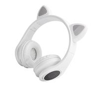 Casque LED 5.0 en Forme d'oreille de Chat, avec Microphone, pour Jeunes, Réduction du Bruit, pour Musique, Chanson K, Appel, Noir (White)