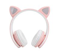 Casque LED 5.0 en Forme d'oreille de Chat, avec Microphone, pour Jeunes, Réduction du Bruit, pour Musique, Chanson K, Appel, Noir (Rose)