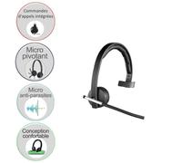 Casque Logitech Wireless Headset Mono H820e - Sans fil - Témoins lumineux - Commandes intégrées