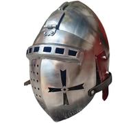 Casque médiéval | Bascinet de combat | Casque de cotte de mailles | Acier poli argenté de calibre 18
