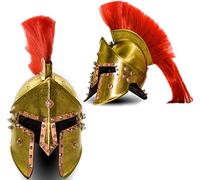 Casque médiéval romain 300 roi Leonidas grecque spartiate pour homme - Casque de guerrier spartiate - Costume de déguisement - Plume rouge