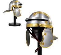 Casque médiéval romain impérial gaulois avec support noir - Casque Centurion Armor en acier de calibre 18 pour LARP, cosplay, costume d'Halloween, reconstitution et décoration d'intérieur (argent et