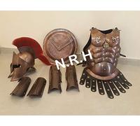 Casque médiéval romain roi Leonidas Spartan 300 prune rouge + veste musculaire + bouclier + jambes + protège-bras