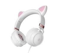 Casque Mega Bass Casque de jeu filaire en forme d'oreille de chat pliable de 3,5 mm pour jouer à des jeux, blanc