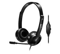 Heden Casque-micro filaire double jack 3,5 mm, micro pivotant, arceau réglable, noir