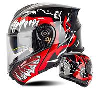 Casque Modulable ECE Homologué Casque Moto Flip Up Modulable avec Double Visière Full Face Casque pour Locomotive Moped Racing Casque Scooter Homme Et Femme, Rouge Noir-L(59~60cm)