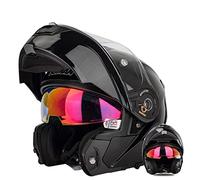 Casque Modulable Moto avec Double Visière, Casque de Moto ECE Homologué Casque Moto Modulaire Adulte avec Pare-Soleil, Homme et Femme Casque Moto Noir Mat/Noir Brillant Bright Black,4XL