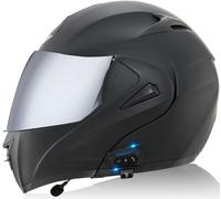 Casque Modulable Moto Bluetooth Intégré Dot/ECE Homologué avec Double Visière Anti-Buée FILP Up Casques Intégraux Racing Ventilation Noir Mat pour Homme Femme 53~62Cm 3,M
